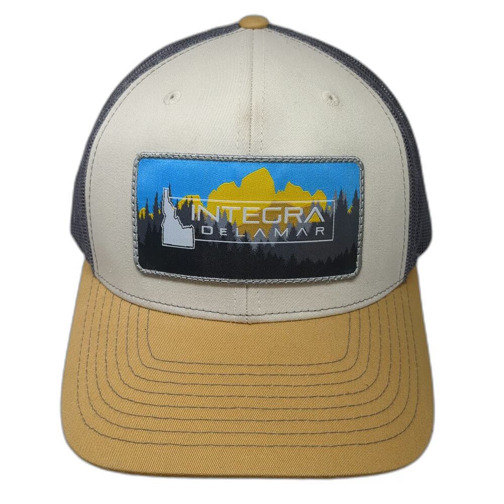 Richardson Trucker Hat Beige L Integra Delamar Idaho Mountain Patch Snapback